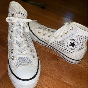 Crochet white high-top converse